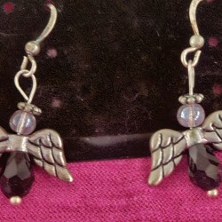 Black & Clear Beaded Angel Earrings