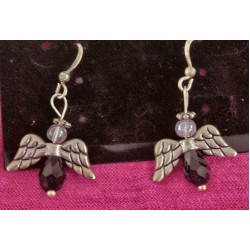 Black & Clear Beaded Angel Earrings