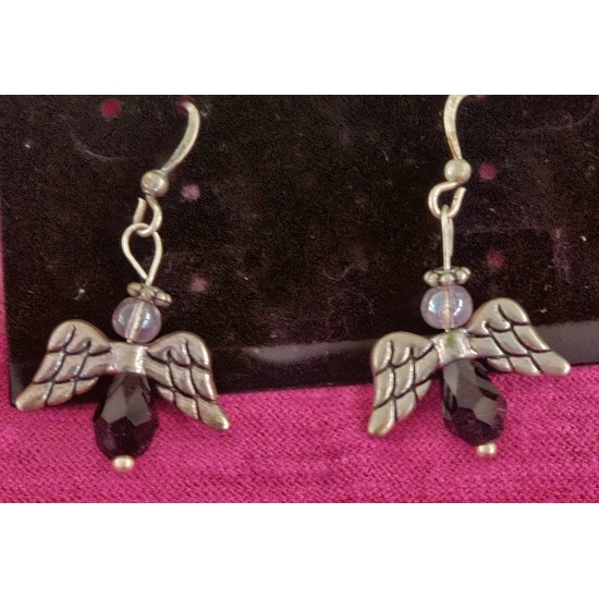 Black & Clear Beaded Angel Earrings