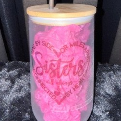 Glass with Wood Lid - Sisters with a Heart