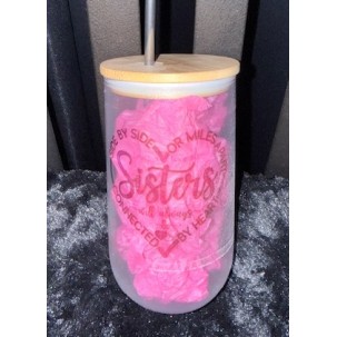 Glass with Wood Lid - Sisters with a Heart