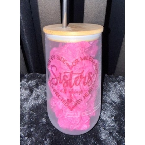 Glass with Wood Lid - Sisters with a Heart