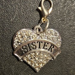 Charm, Gold Heart CZ "Sister" Charm, Gold Heart CZ "Sister"