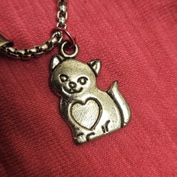 Gold Cat Necklace w/ a Heart for a Belly