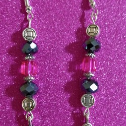 Pink and Black Beaded Swirl Earrings 