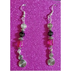 Pink and Black Beaded Swirl Earrings 6