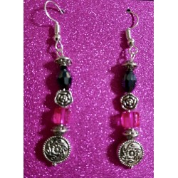 Pink and Black Flower Earrings