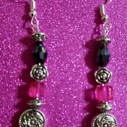 Pink and Black Flower Earrings Pink and Black Flower Earrings