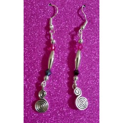 Pink and Black Beaded Swirl Earrings 3