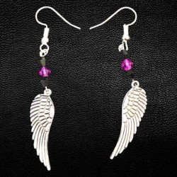Silver Wings with Pink & Black Beads