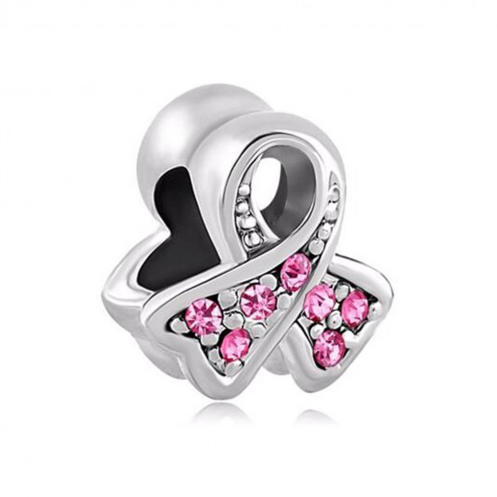 Sterling Breast Cancer CZ Bead