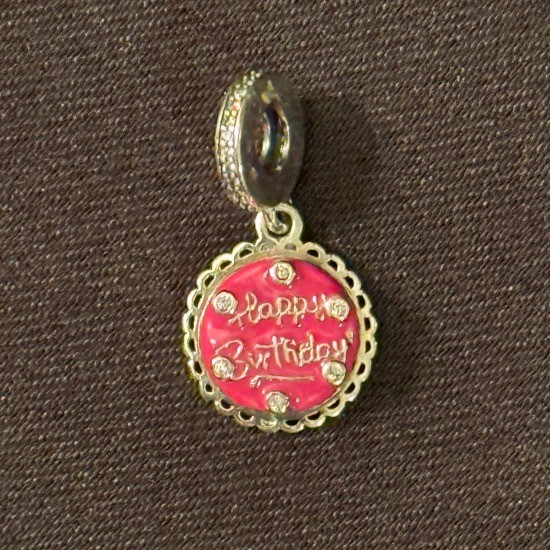 Gold Panda Charm Round "Happy Birthday"