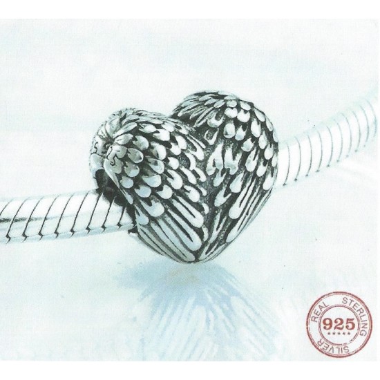 Panda Sterling Silver Heart with Wings Charm