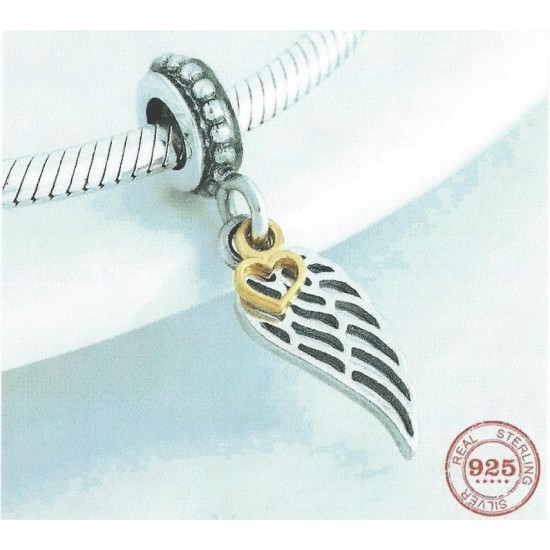9.25 Sterling Panda Charm Angel Wing & Heart 