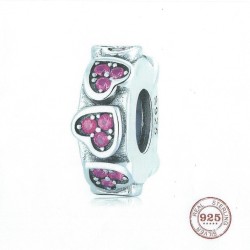 Charm, 9.25 Sterling Silver, Our Panda, Pink Hearts