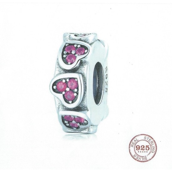 Panda Sterling Silver Pink CZ Heart Spacer