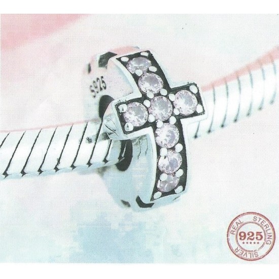 Panda Sterling Silver Pink CZ Cross Spacer 