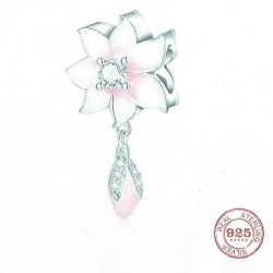 Charm, 9.25 Sterling Silver, Our Panda, Pink Flower Dangle