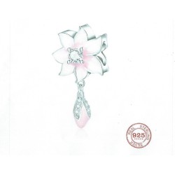 Charm, 9.25 Sterling Silver, Our Panda, Pink Flower Dangle