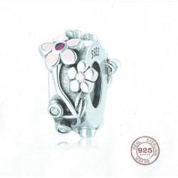 Charm, 9.25 Sterling Silver, Our Panda, Pink Flower