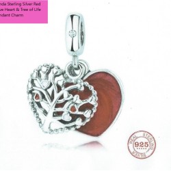 Charm 9.25 Sterling Silver Our Panda Tree of Life Red Heart