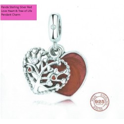 Charm 9.25 Sterling Silver Our Panda Tree of Life Red Heart