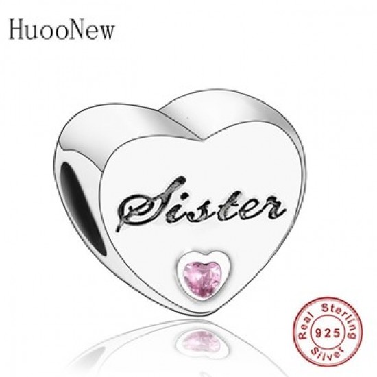 Sterling Sister with Pink Stone Bead Charm