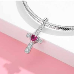 925 Sterling Silver Charm Our Panda Cross Pink Stone