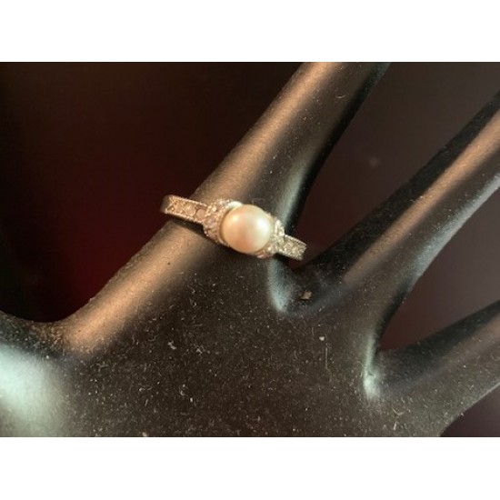 Pearl with CZ Band Ring
