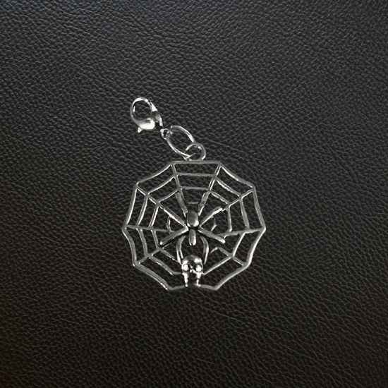 Silver Web with Spider & Skull Charm