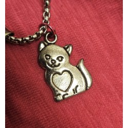 Gold Cat Necklace w/ a Heart for a Belly