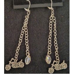 Silver Motorcycle Earrings w/ Clear Beads