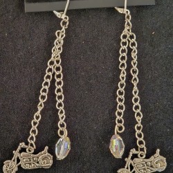 Silver Motorcycle Earrings w/ Clear Beads