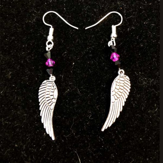 Silver Wings with Pink & Black Beads Silver Wings with Pink & Black Beads