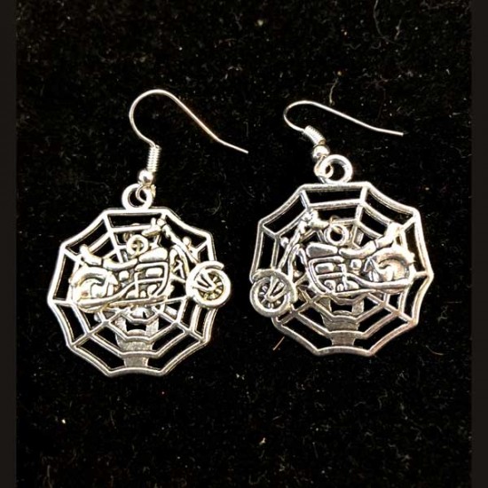 Spiderweb with Motorcycle Earrings