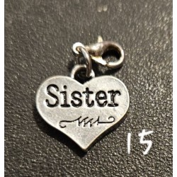 Charm, 9.25 Sterling Silver, Heart "Sister" Charm, 9.25 Sterling Silver, Heart "Sister"