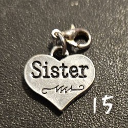 Charm, 9.25 Sterling Silver, Heart "Sister" Charm, 9.25 Sterling Silver, Heart "Sister"
