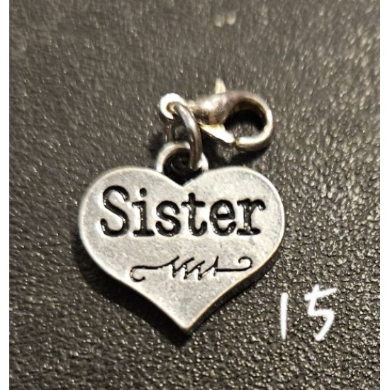 Charm, 9.25 Sterling Silver, Heart "Sister" Charm, 9.25 Sterling Silver, Heart "Sister"